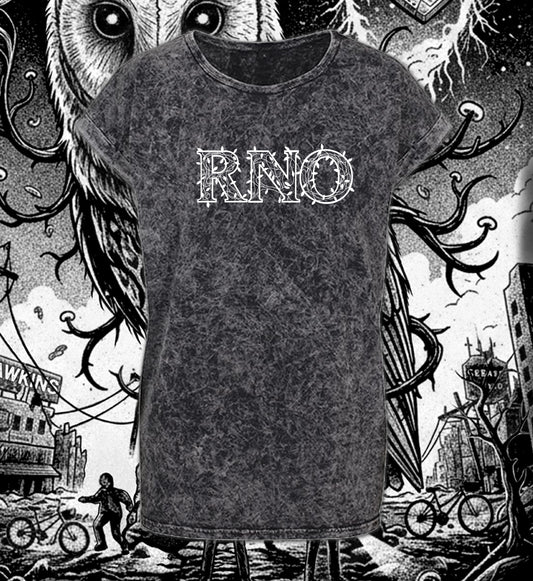 T-SHIRT POCKET STRANGER OWLS LADY ACID WASHED DARKGREY WHITE