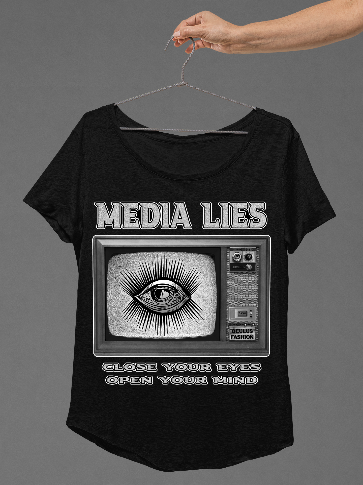 OF T-SHIRT MEDIA LIES LADIES BLACK
