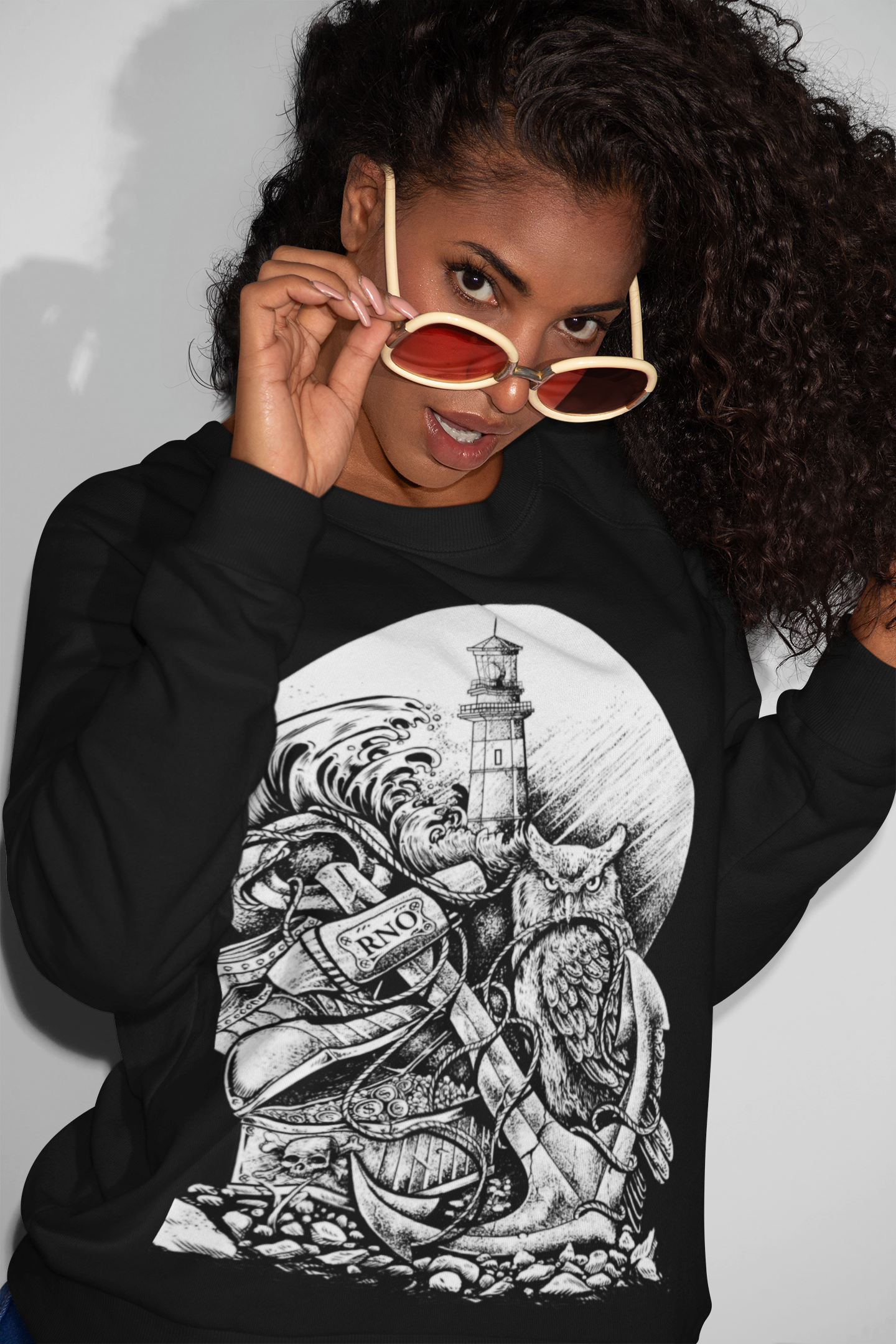 CREWNECK ANCHOR BLACK UNI