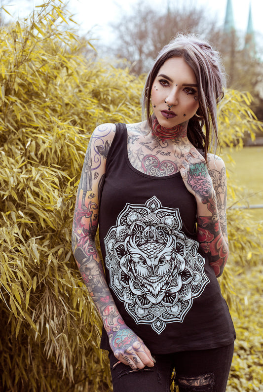 TANKSHIRT LONG G-OWL LADY BLACK