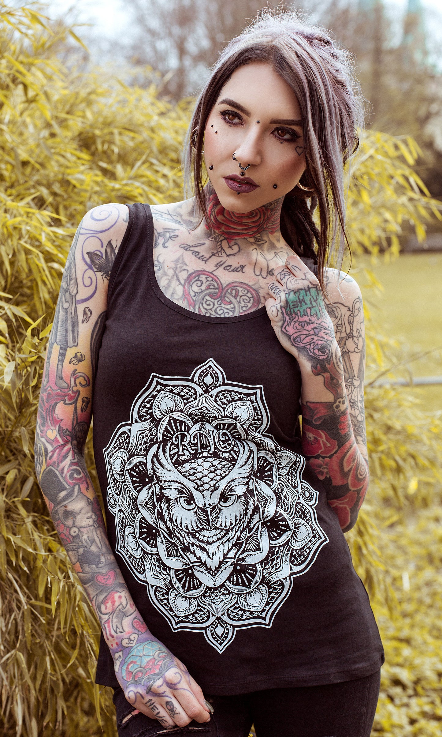 TANKSHIRT LONG G-OWL LADY BLACK