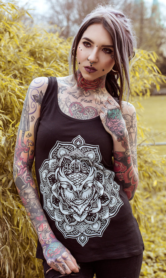 TANKSHIRT LONG G-OWL LADY BLACK