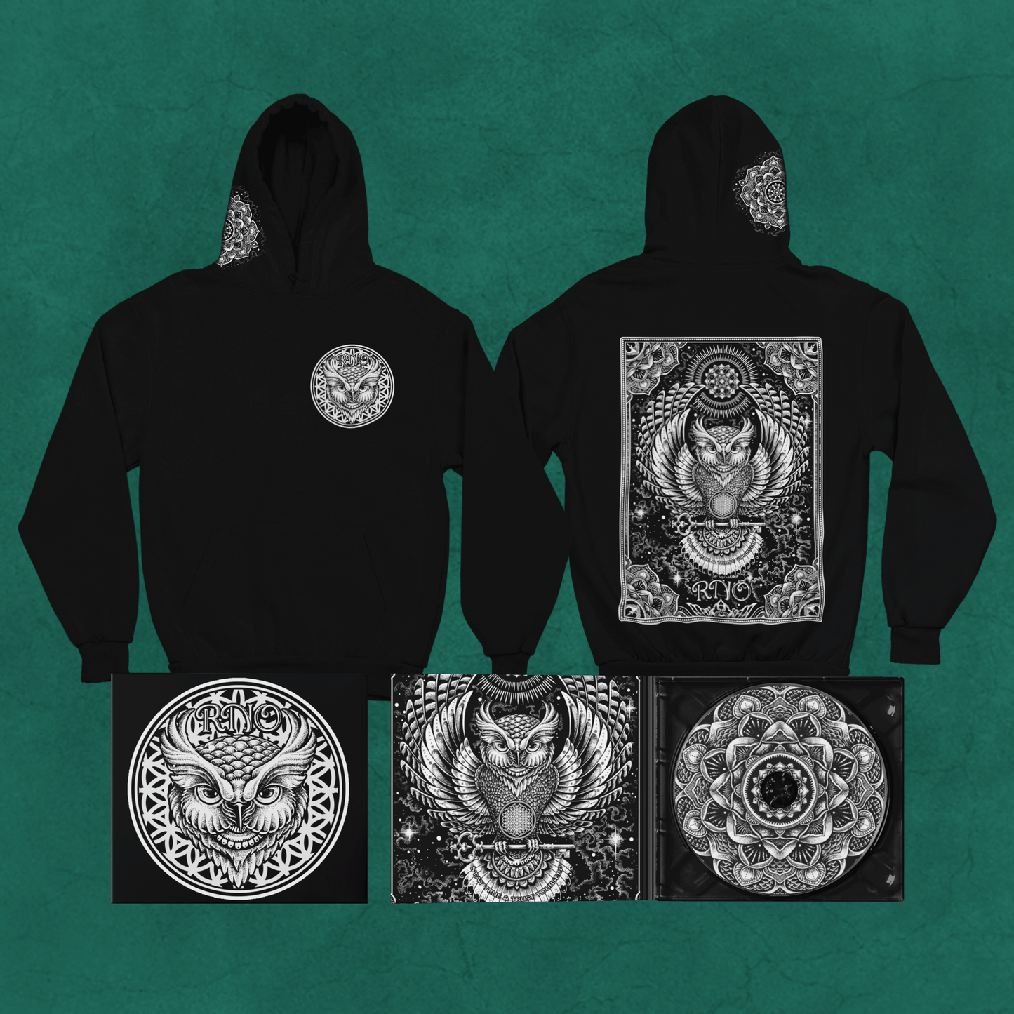 HOODIE FLOWLER OF LIFE BLACK UNI