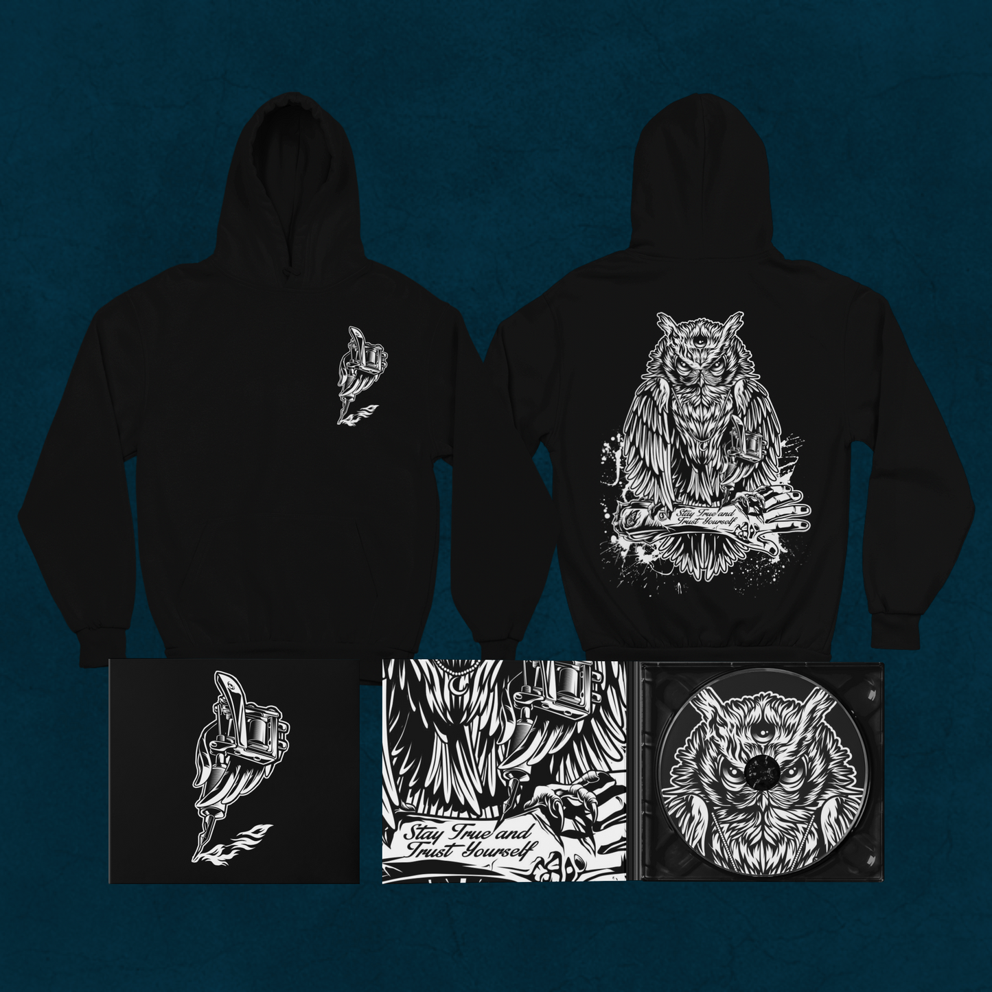 HOODIE TATTOOOWL BLACK UNI