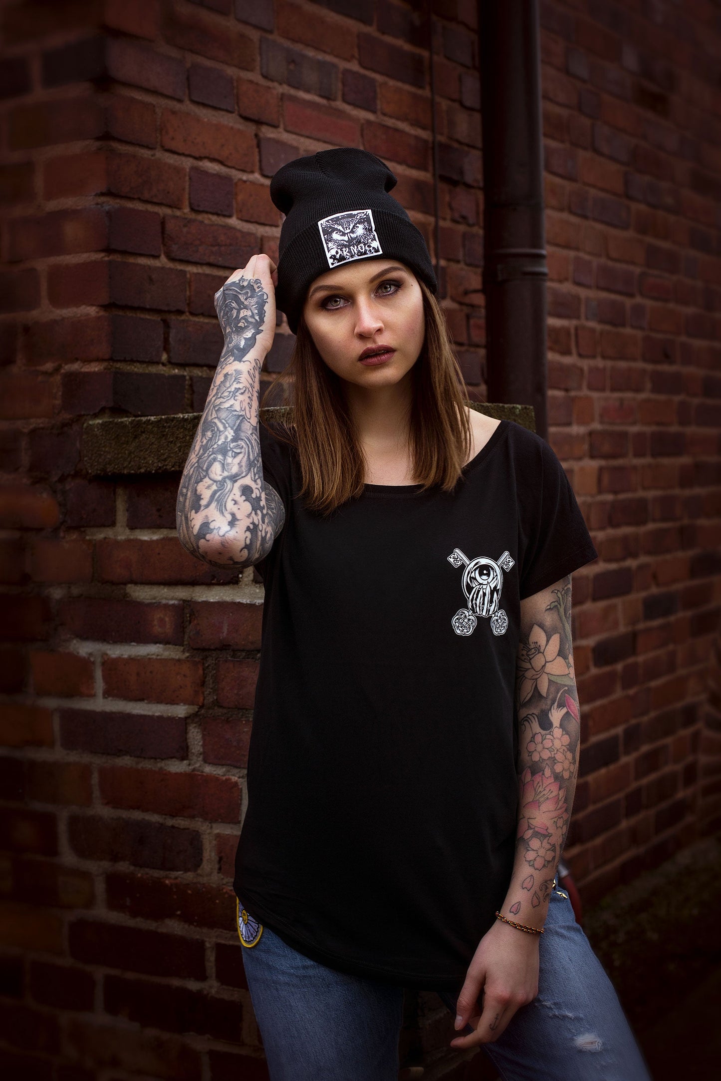 T-SHIRT POCKET OWLS OF LIBERTY LADY BLACK