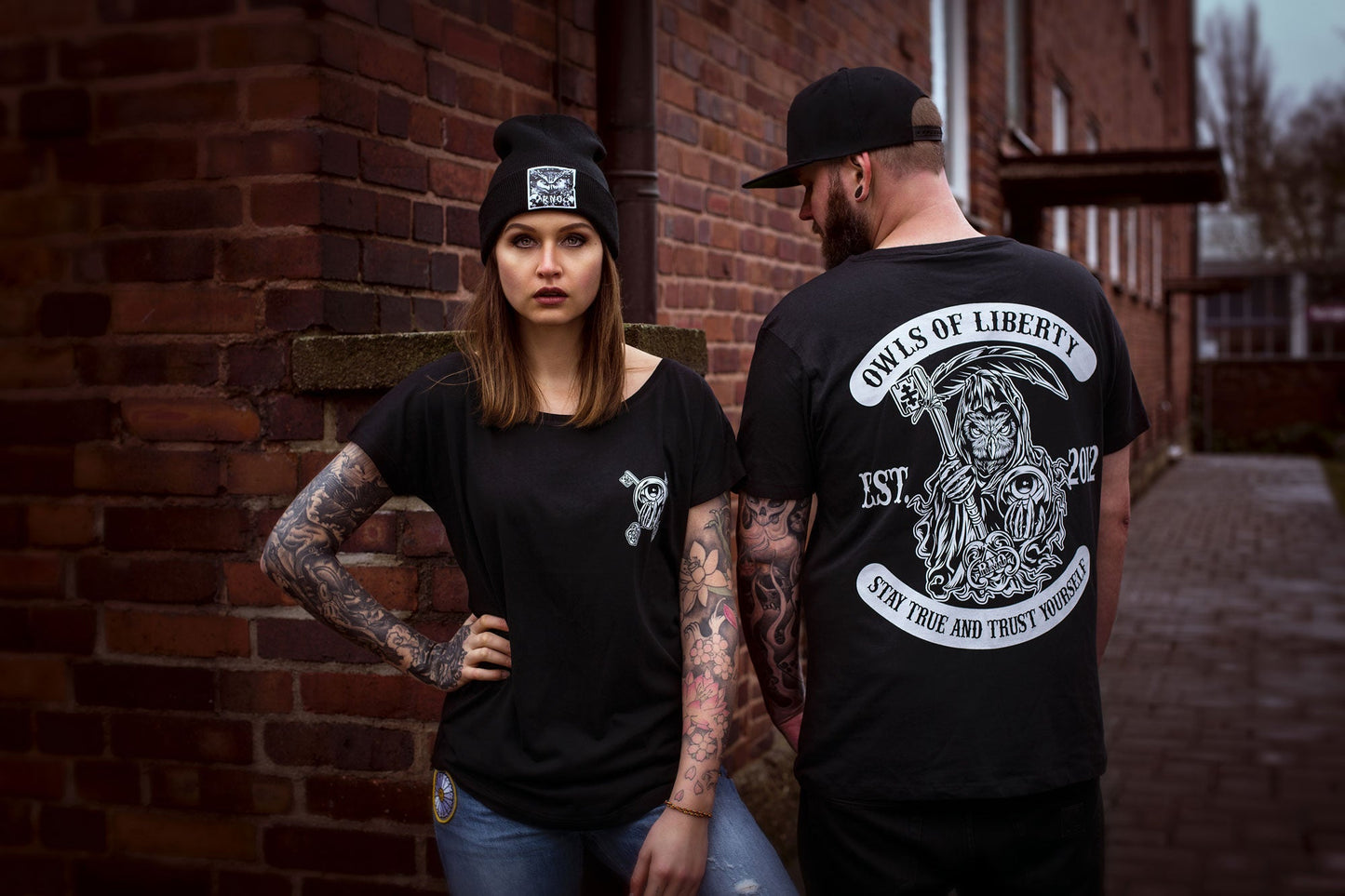 T-SHIRT POCKET OWLS OF LIBERTY LADY BLACK