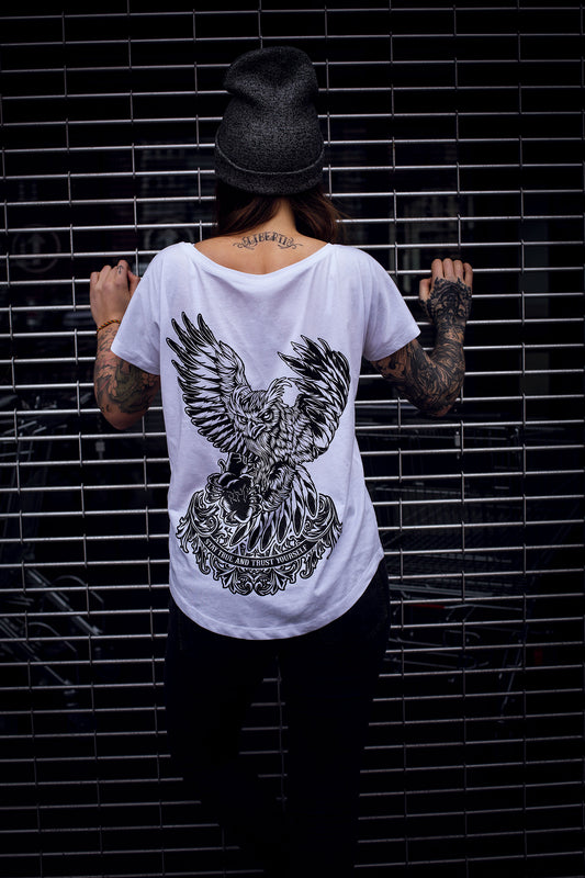 T-SHIRT POCKET OWLHEART LADY WHITE