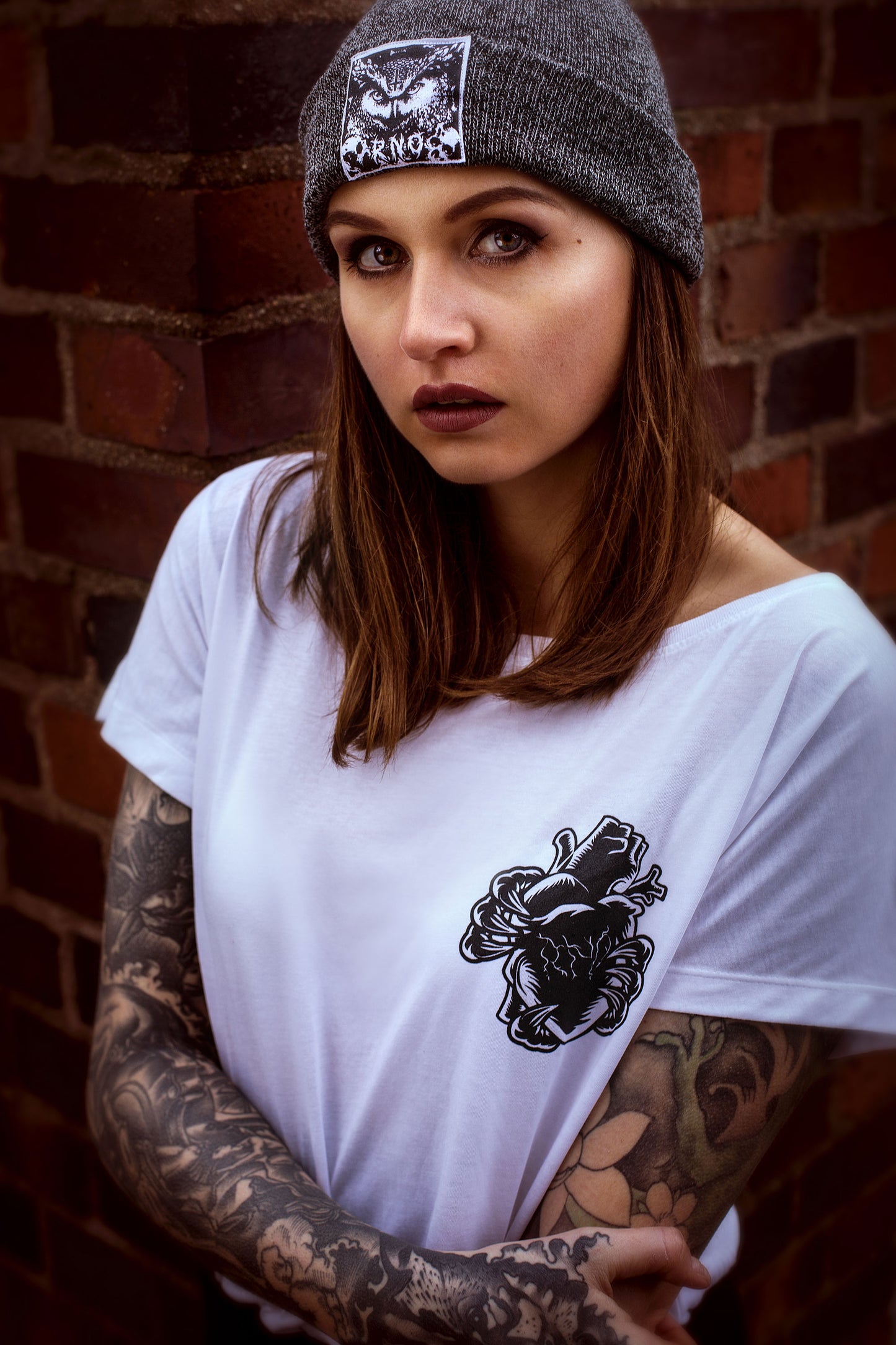 T-SHIRT POCKET OWLHEART LADY WHITE