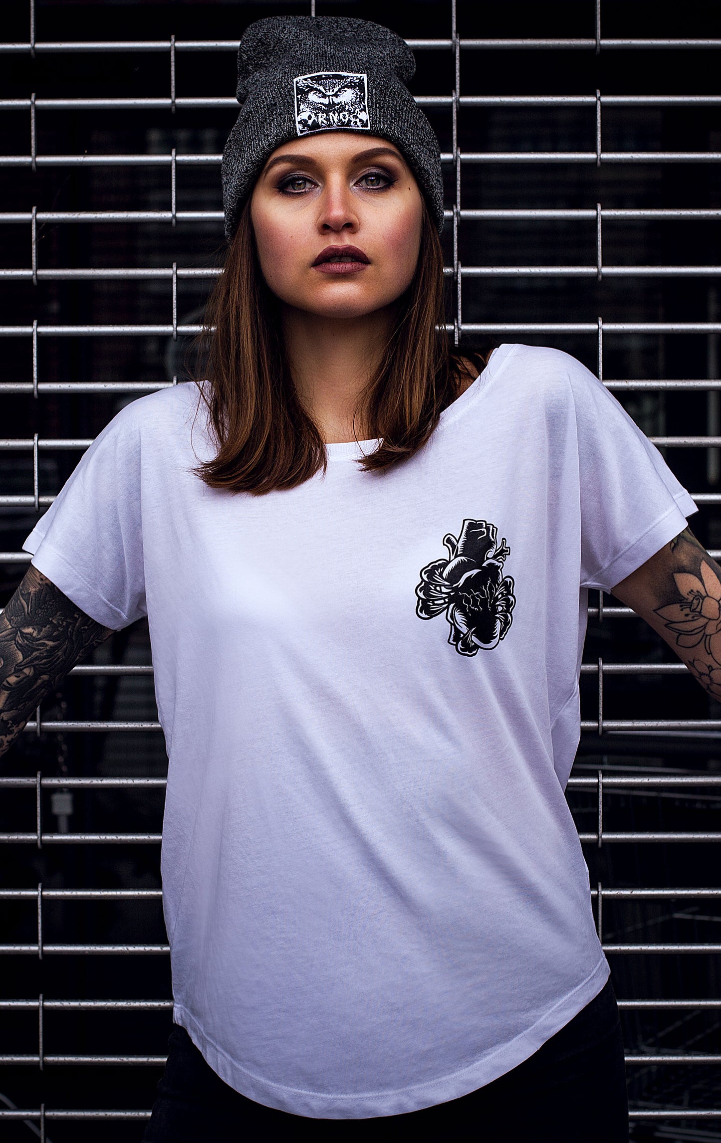 T-SHIRT POCKET OWLHEART LADY WHITE