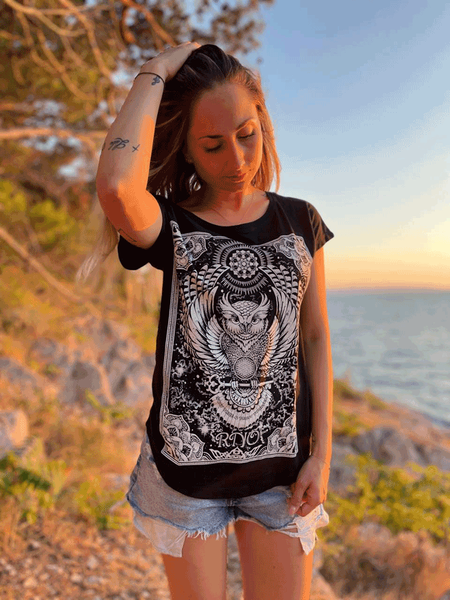 T-SHIRT FLOWLER OF LIFE LADIES BLACK