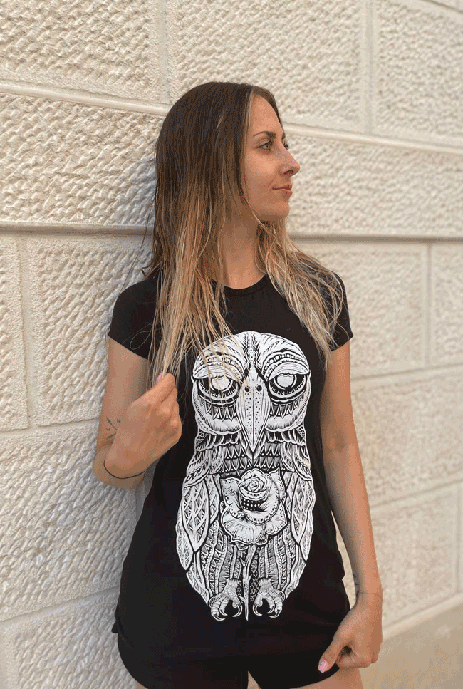 T-SHIRT ROSE-OWL LADIES BLACK