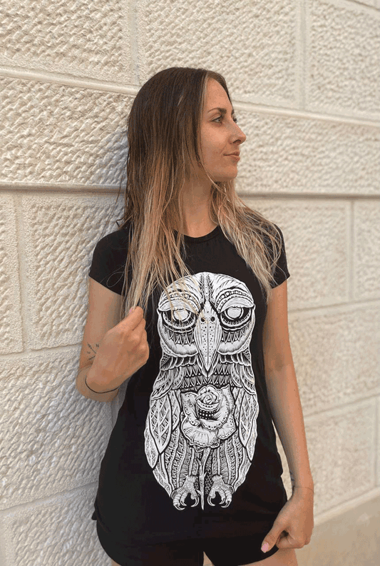 T-SHIRT ROSE-OWL LADIES BLACK