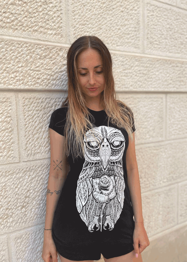 T-SHIRT ROSE-OWL LADIES BLACK