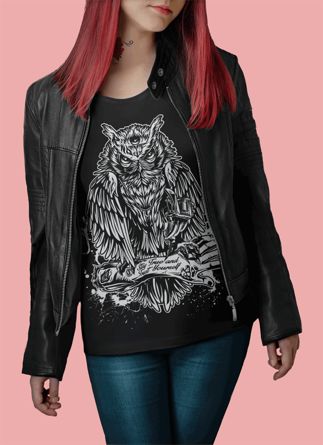 T-SHIRT TATTOOOWL LADIES BLACK