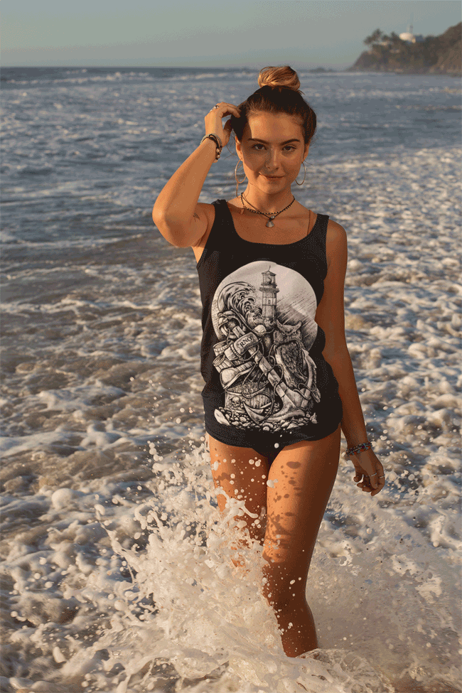 TANKSHIRT LONG ANCHOR LADY BLACK