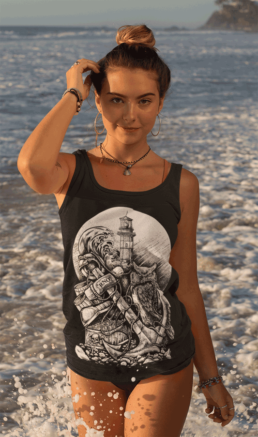 TANKSHIRT LONG ANCHOR LADY BLACK