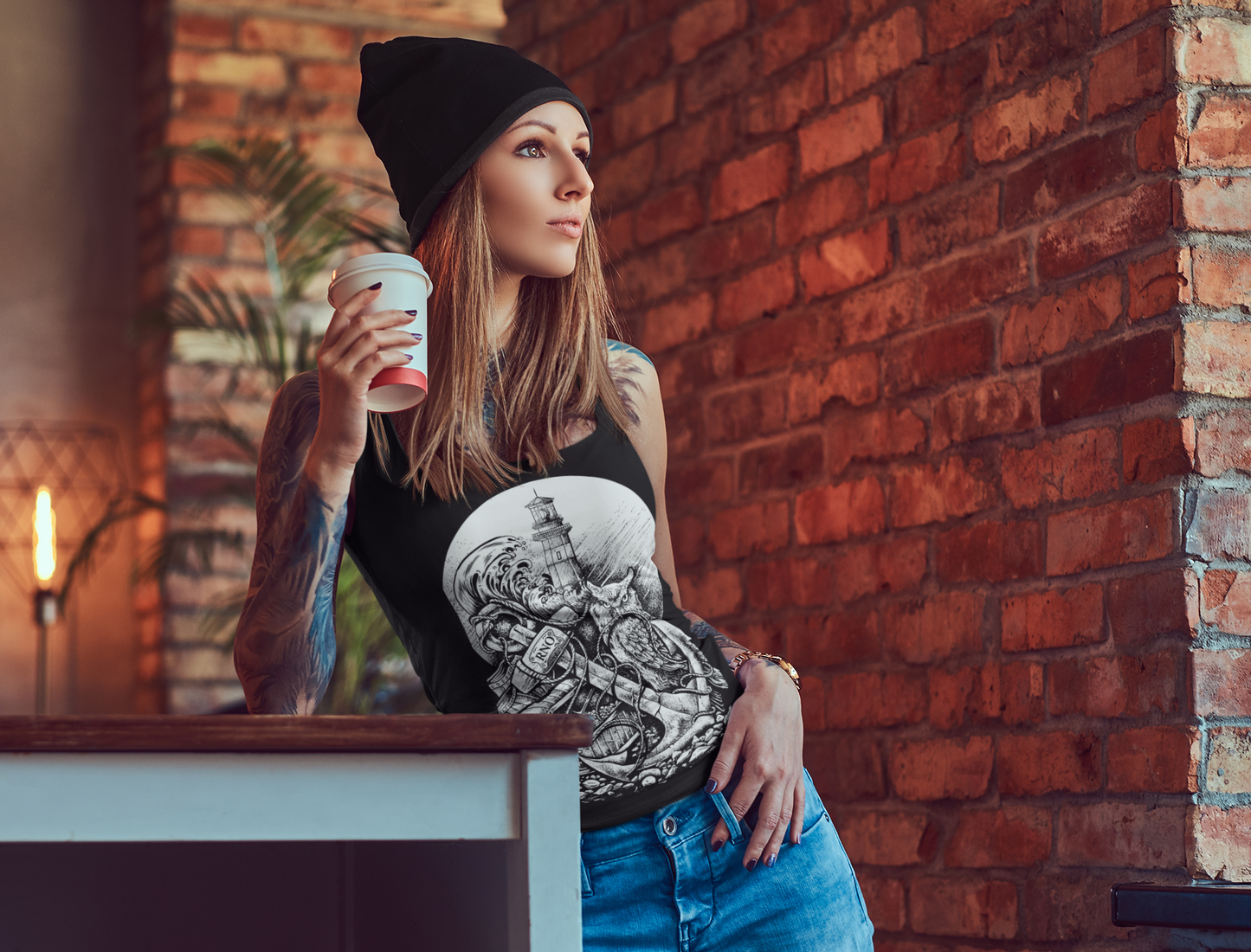 TANKSHIRT LONG ANCHOR LADY BLACK