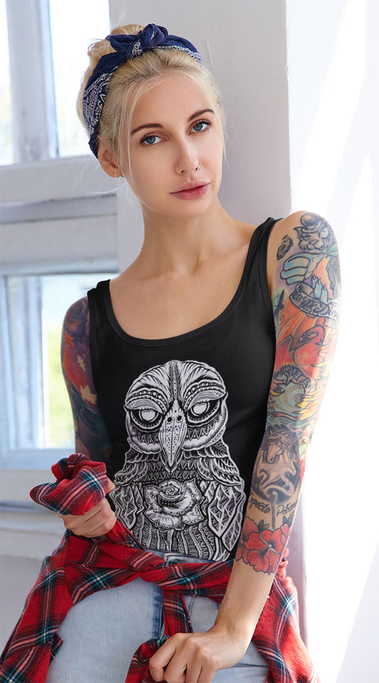 TANKSHIRT LADY ROSEOWL BLACK