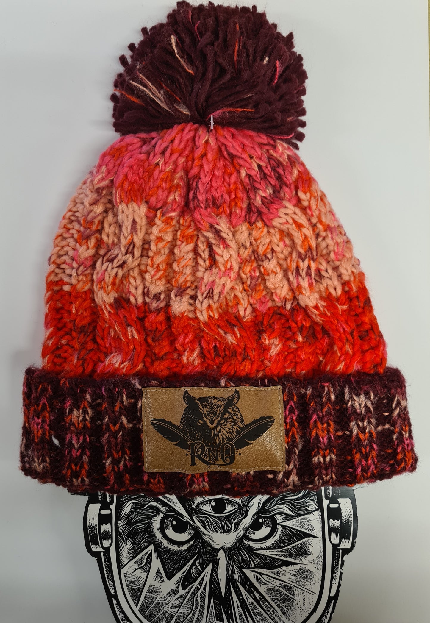 BEANIE POM POM BOMMEL FEATHER VEGANLEATHER CHERRY SHERBET