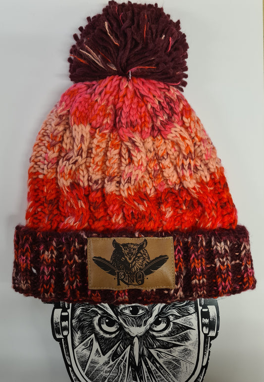 BEANIE POM POM BOMMEL FEATHER VEGANLEATHER CHERRY SHERBET