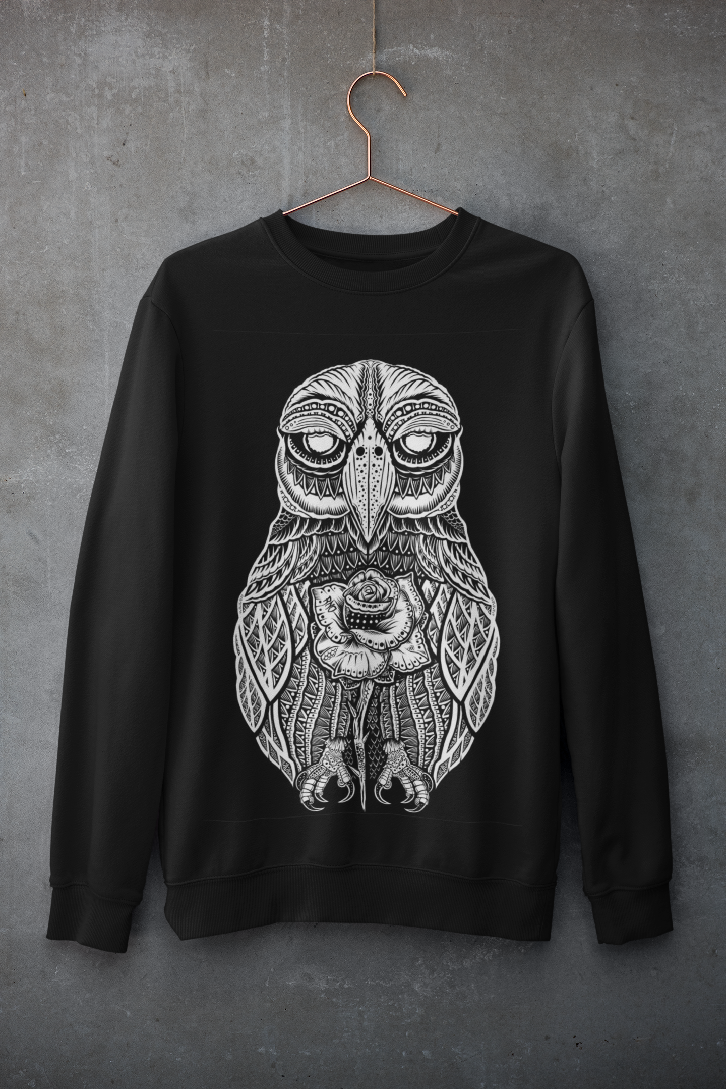 CREWNECK ROSEOWL BLACK UNI