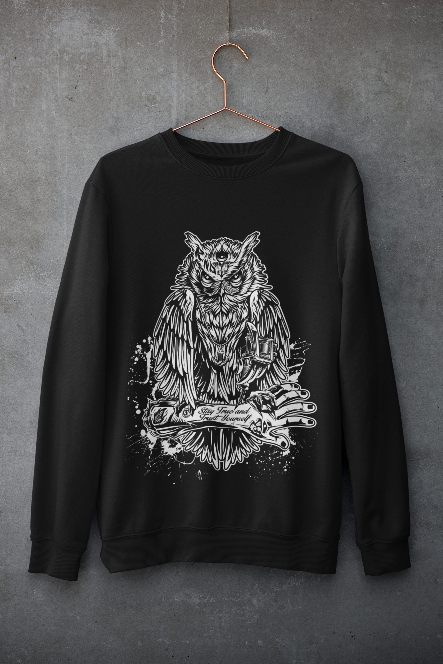 CREWNECK TATTOOOWL BLACK UNI