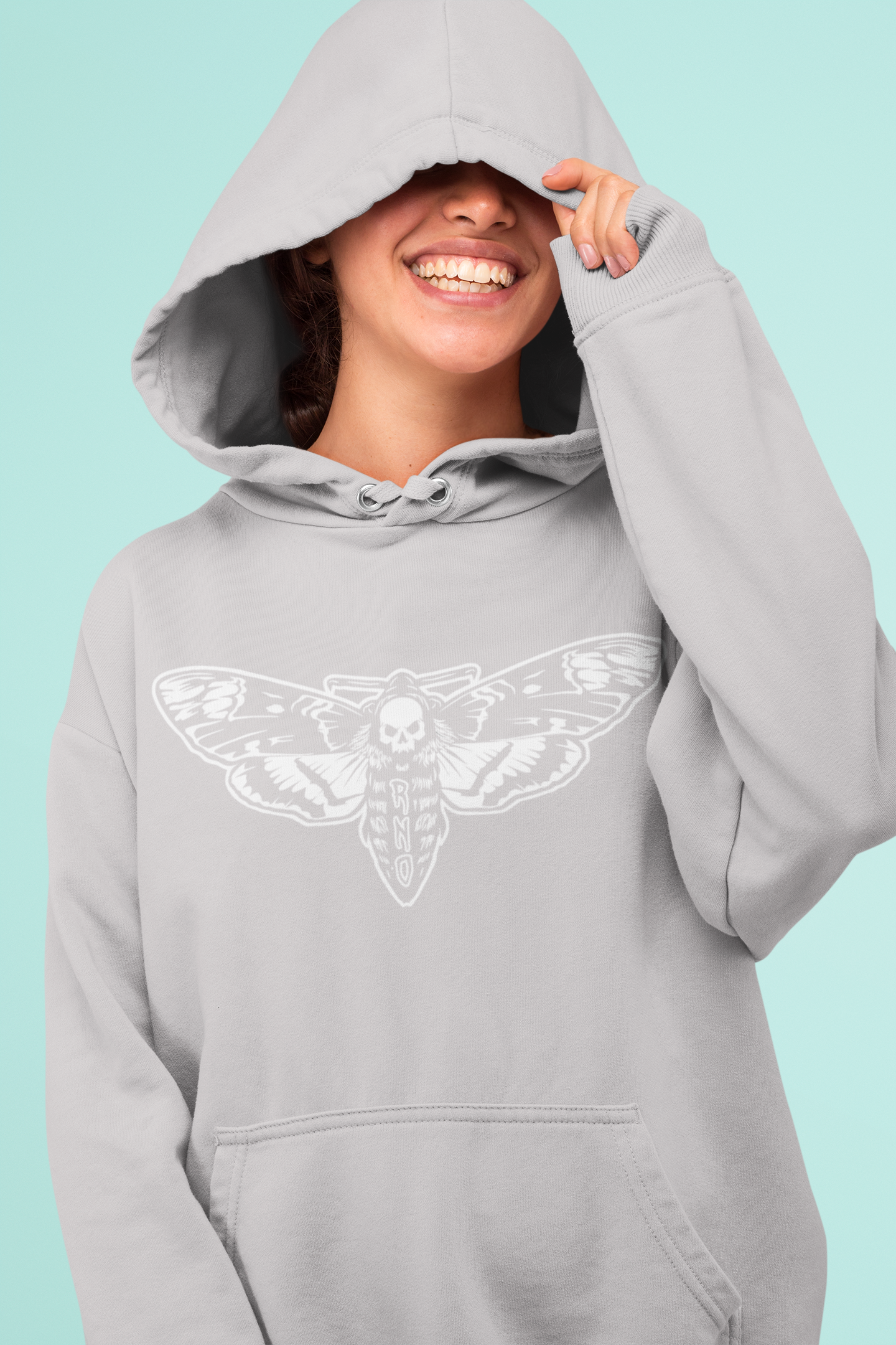 HOODIE MOTH ASPHALT GREY WHITEPRINT UNI