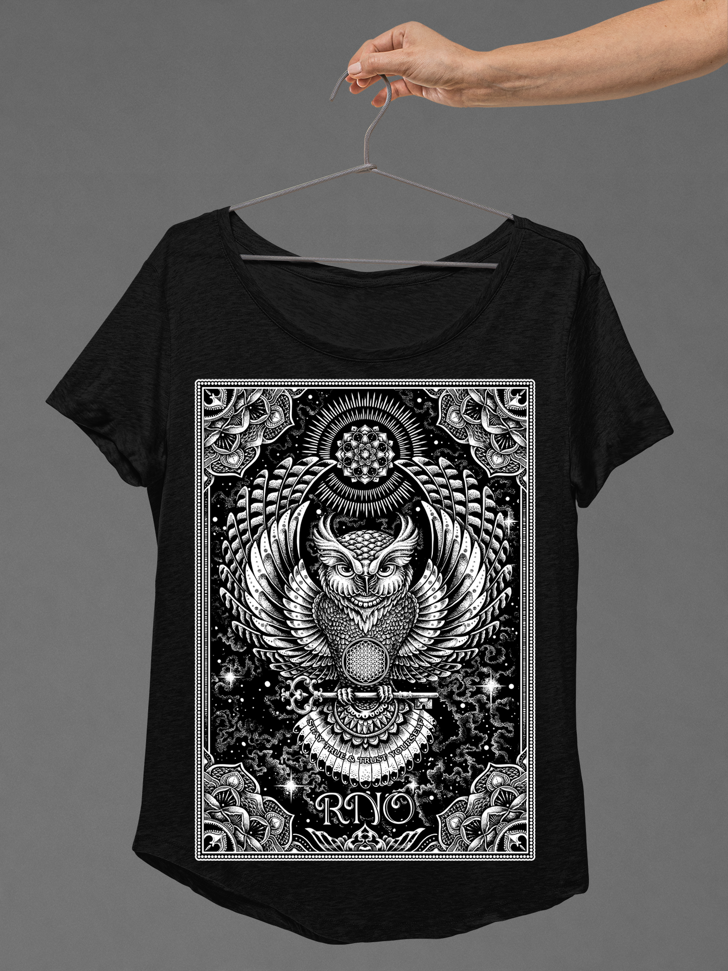 T-SHIRT FLOWLER OF LIFE LADIES BLACK