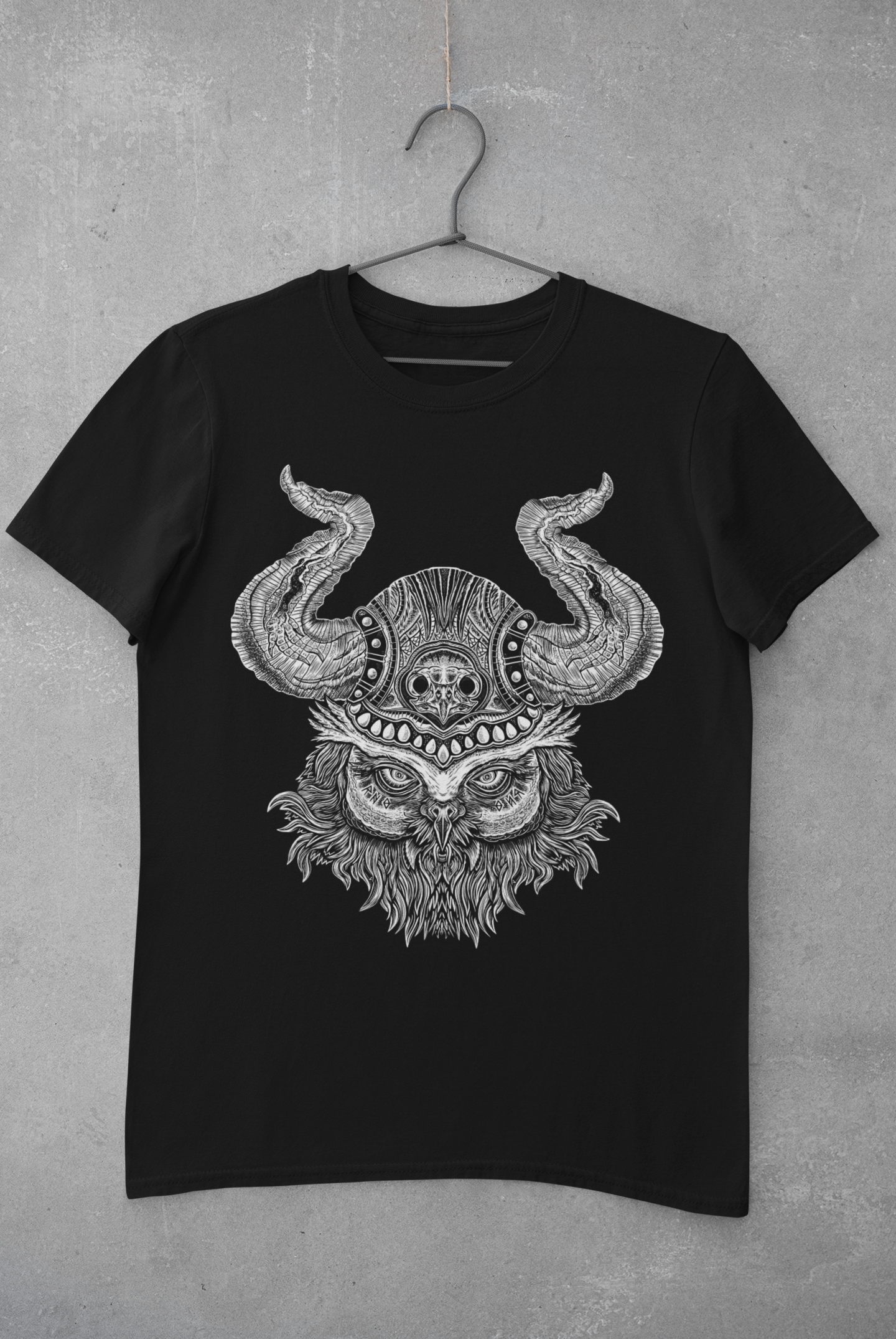 T-SHIRT MEN VIKING OWL BLACK