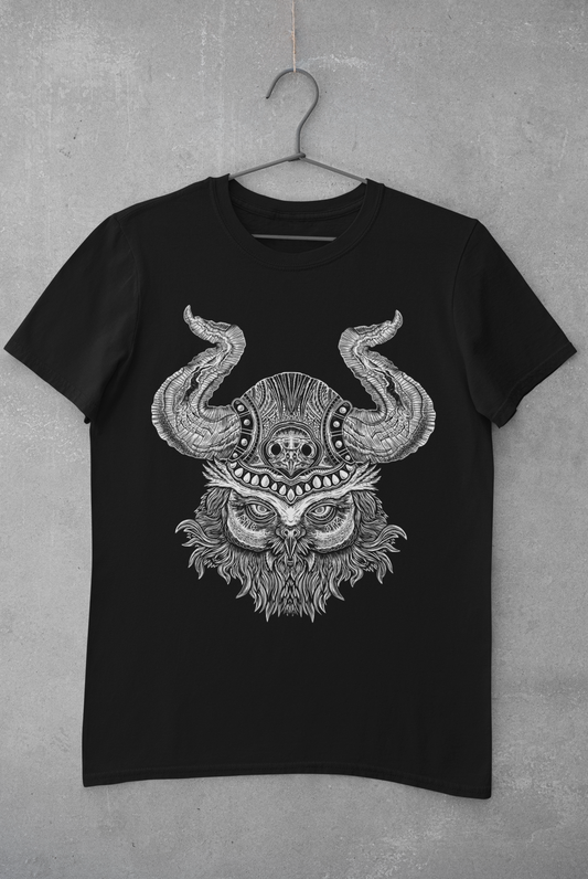 T-SHIRT MEN VIKING OWL BLACK
