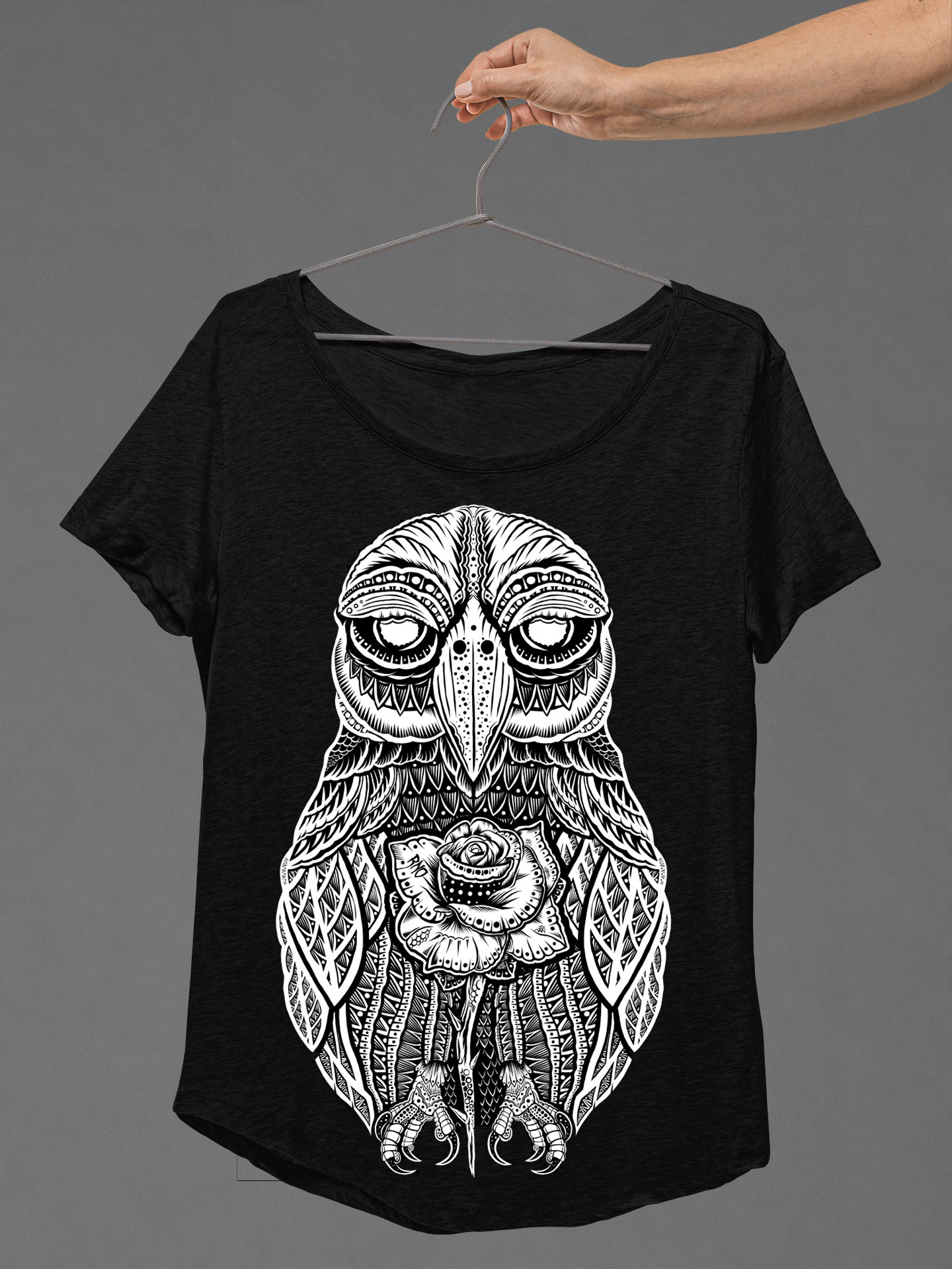 T-SHIRT ROSE-OWL LADIES BLACK