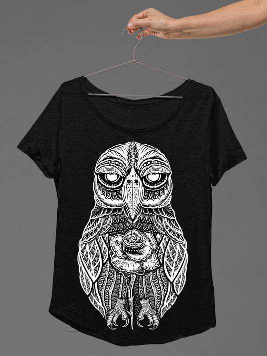 T-SHIRT ROSE-OWL LADIES BLACK