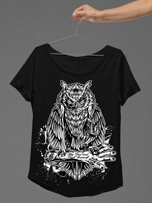 T-SHIRT TATTOOOWL LADIES BLACK