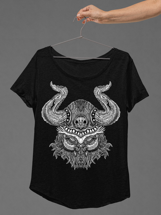 T-SHIRT VIKING OWL LADIES BLACK