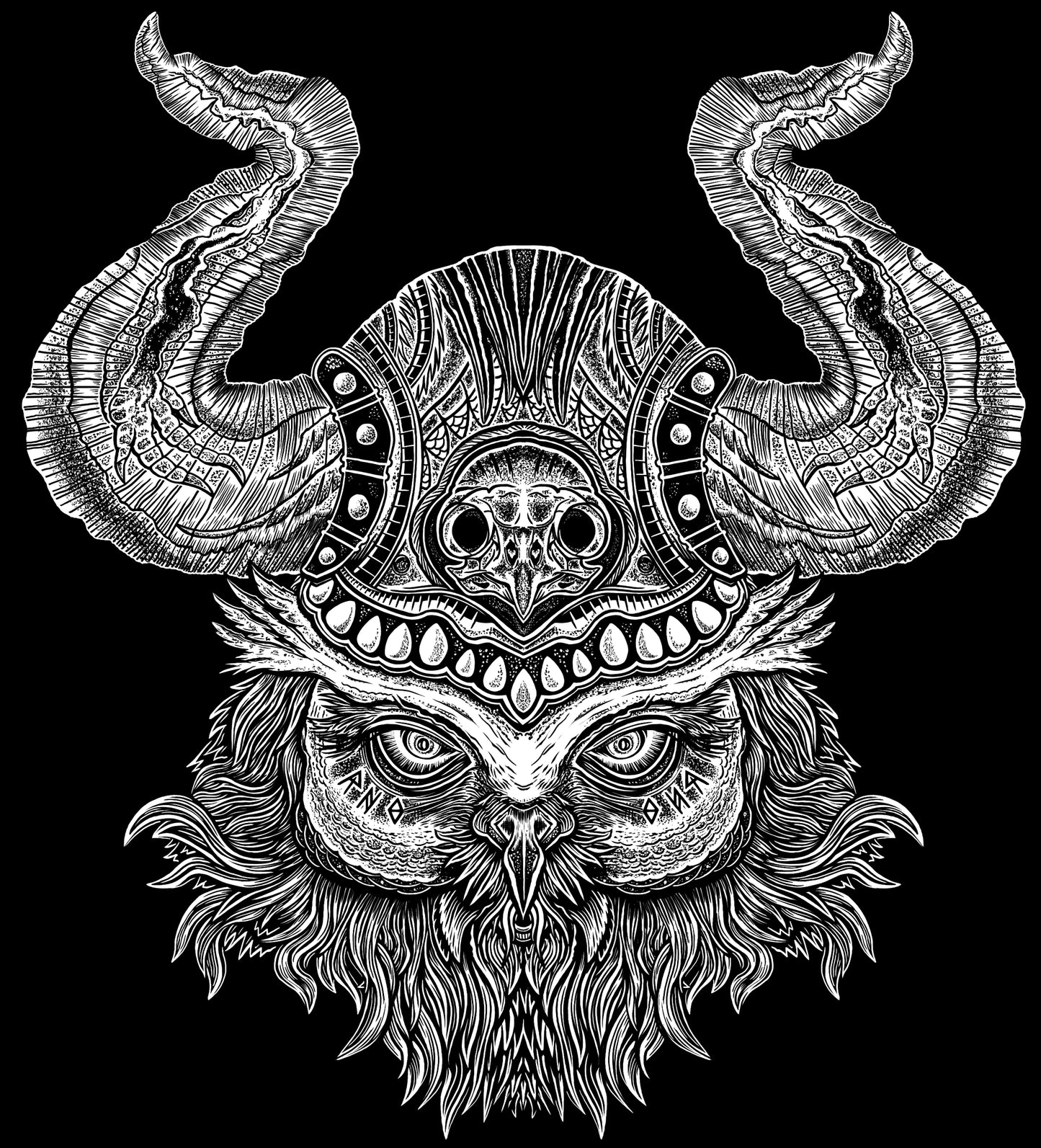 T-SHIRT MEN VIKING OWL ACID WASHED DARKGREY WHITE