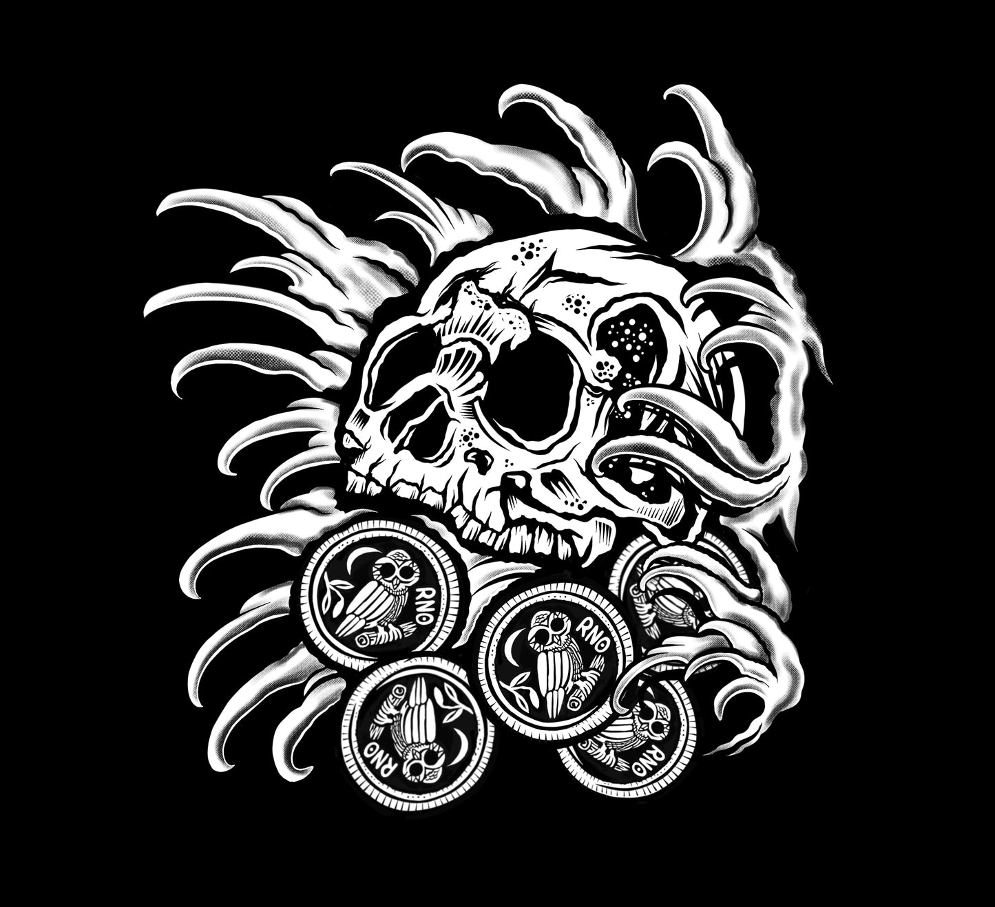 RETROSHORT LADY SKULLNCOINS BLACK/WHITE