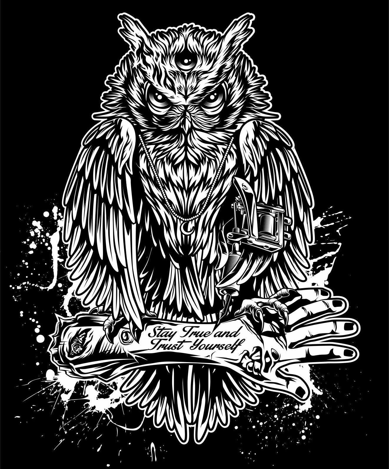 HOODIE TATTOOOWL BLACK UNI