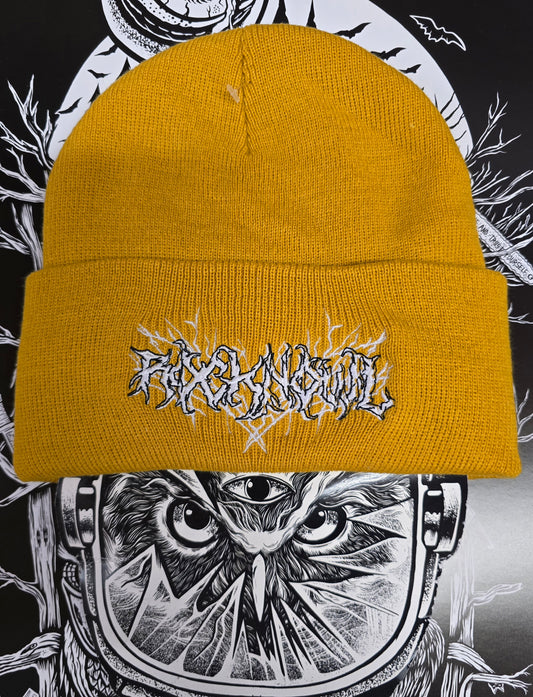 BEANIE METAL DESIGN MUSTARD EMB