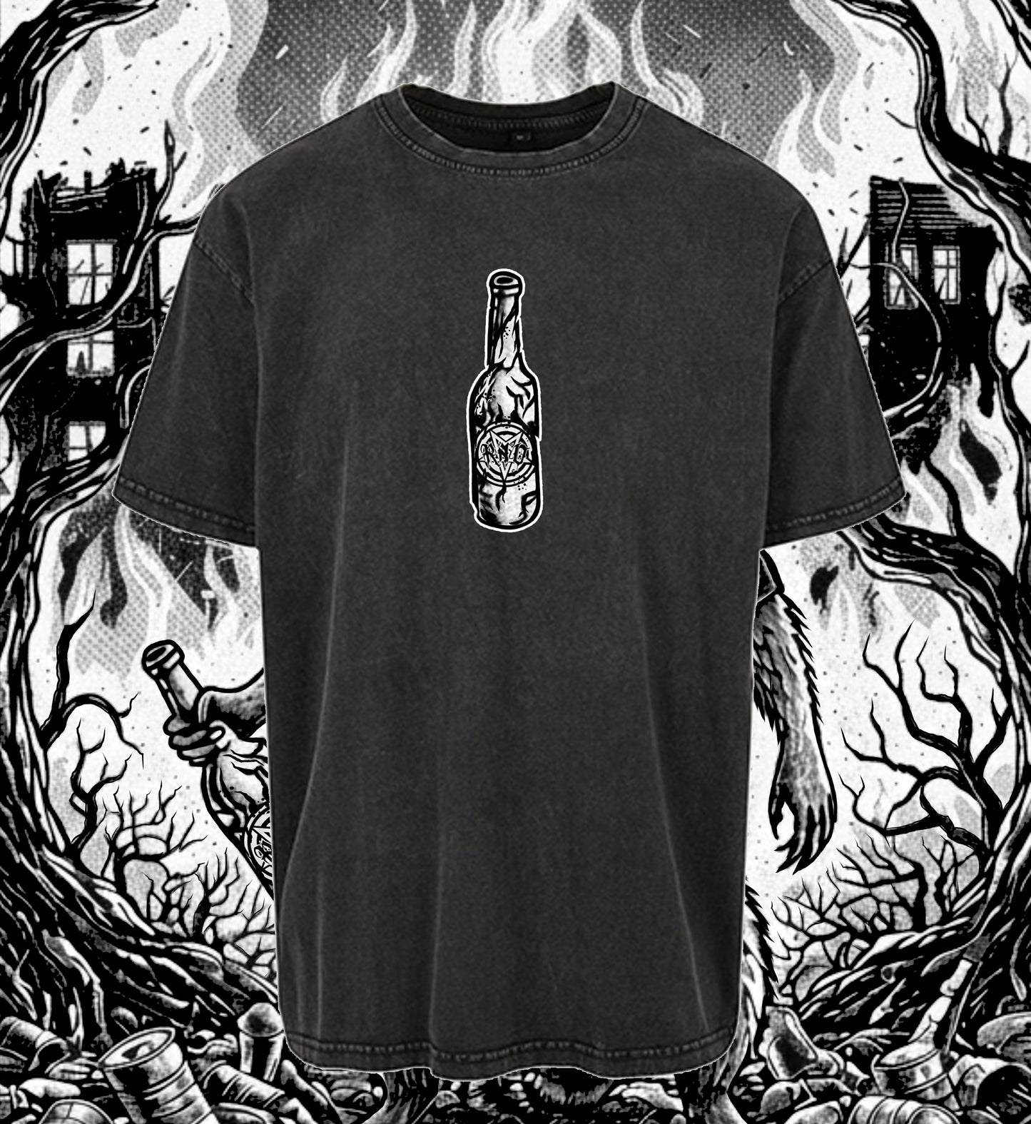 T-SHIRT POCKET RACOOWL OVERSIZED UNI ACID WASHED BLACK