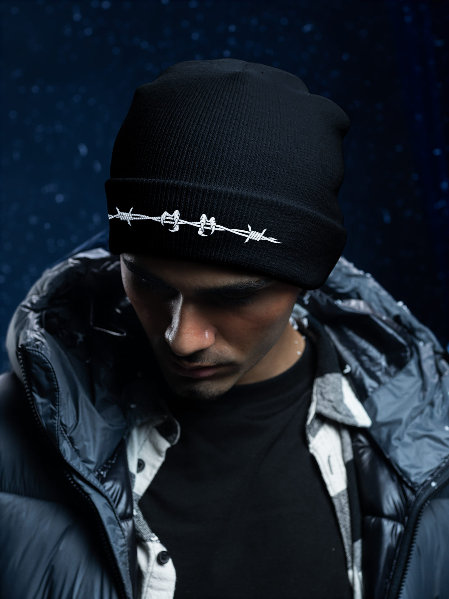 BEANIE BIOBAUMWOLLE  BARBED WIRE BLACK EMB