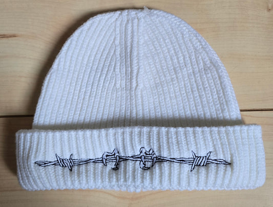 BEANIE FISHERMAN  BARBED WIRE WHITE EMB