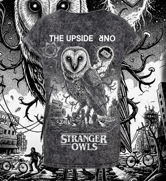 T-SHIRT POCKET STRANGER OWLS LADY ACID WASHED DARKGREY WHITE