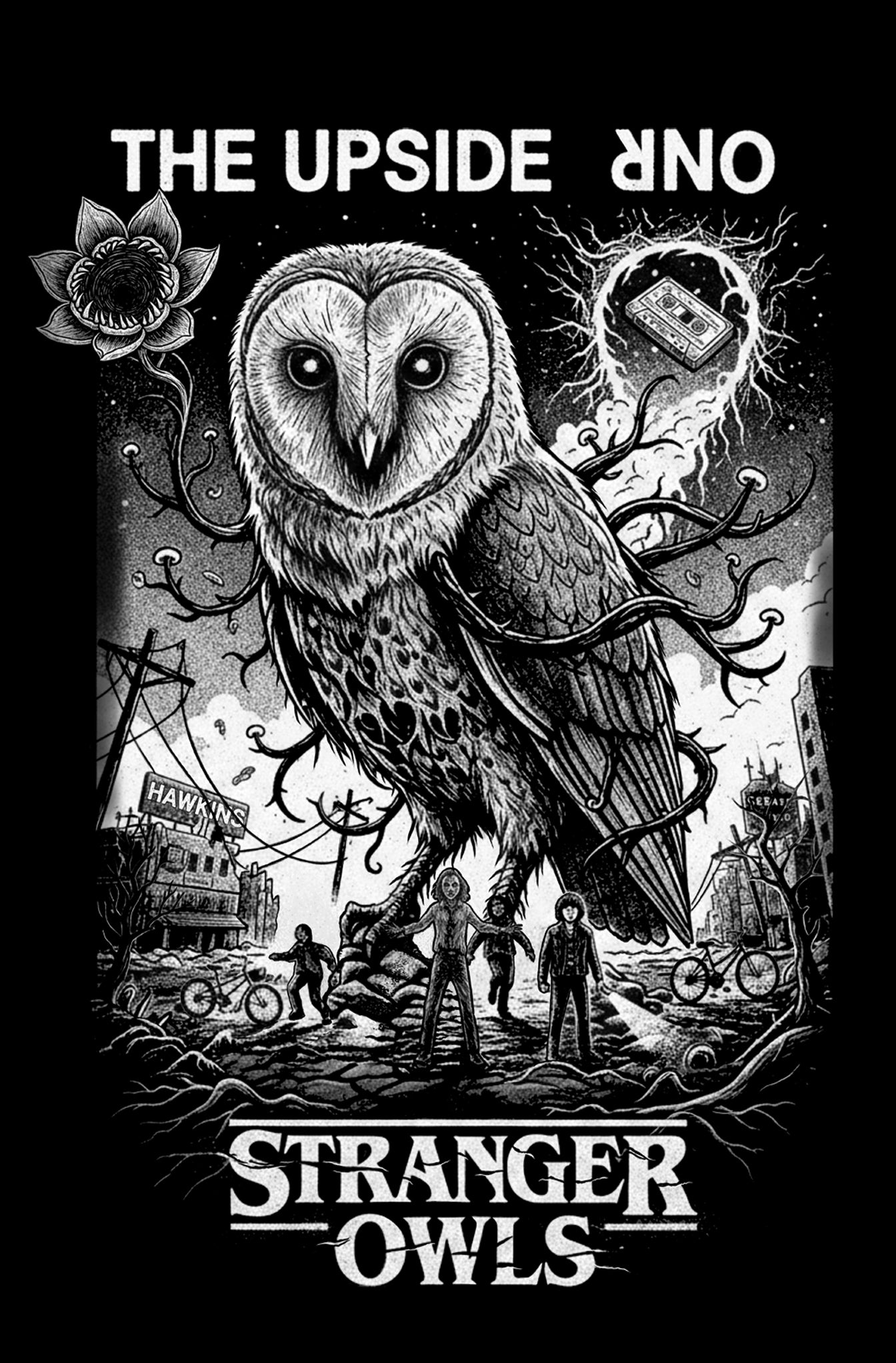 T-SHIRT POCKET STRANGER OWLS UNI ACID WASHED DARKGREY WHITE