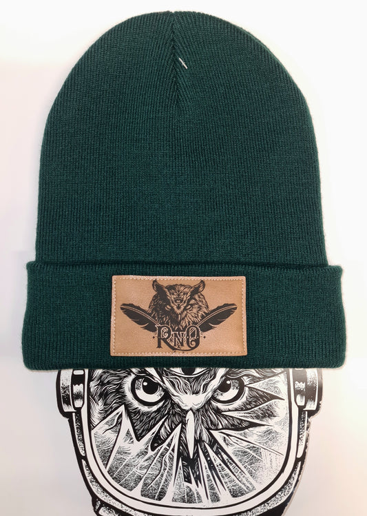 BEANIE FEATHER VEGAN LEATHER OLIVE GREEN
